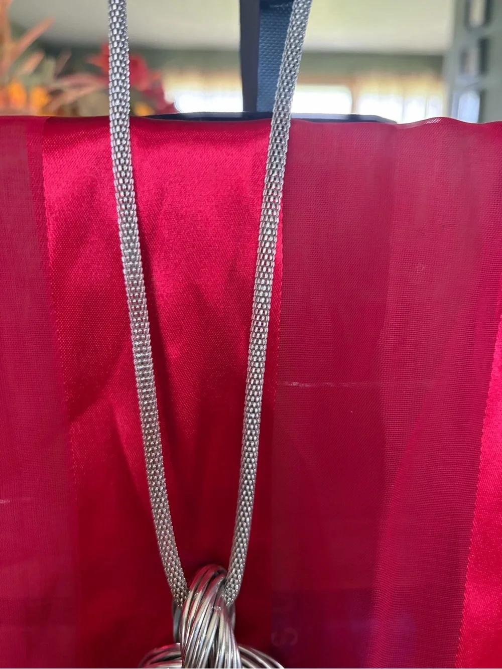 Silver Tone Multi-Ring Pendant Necklace and Statement Cuff Bracelet - 18in